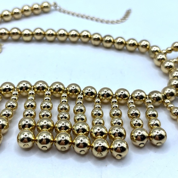 Banana Republic Gold Tone Geometric Bib Necklace Beaded Balls - Picture 9 of 10